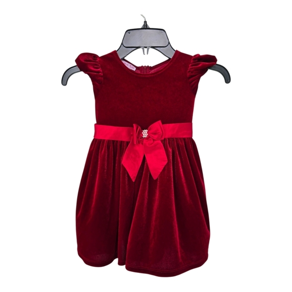 Jessica Ann Other - Jessica Ann Velvet Red Girls Dress Front Bow Size 3T Short Sleeve Party